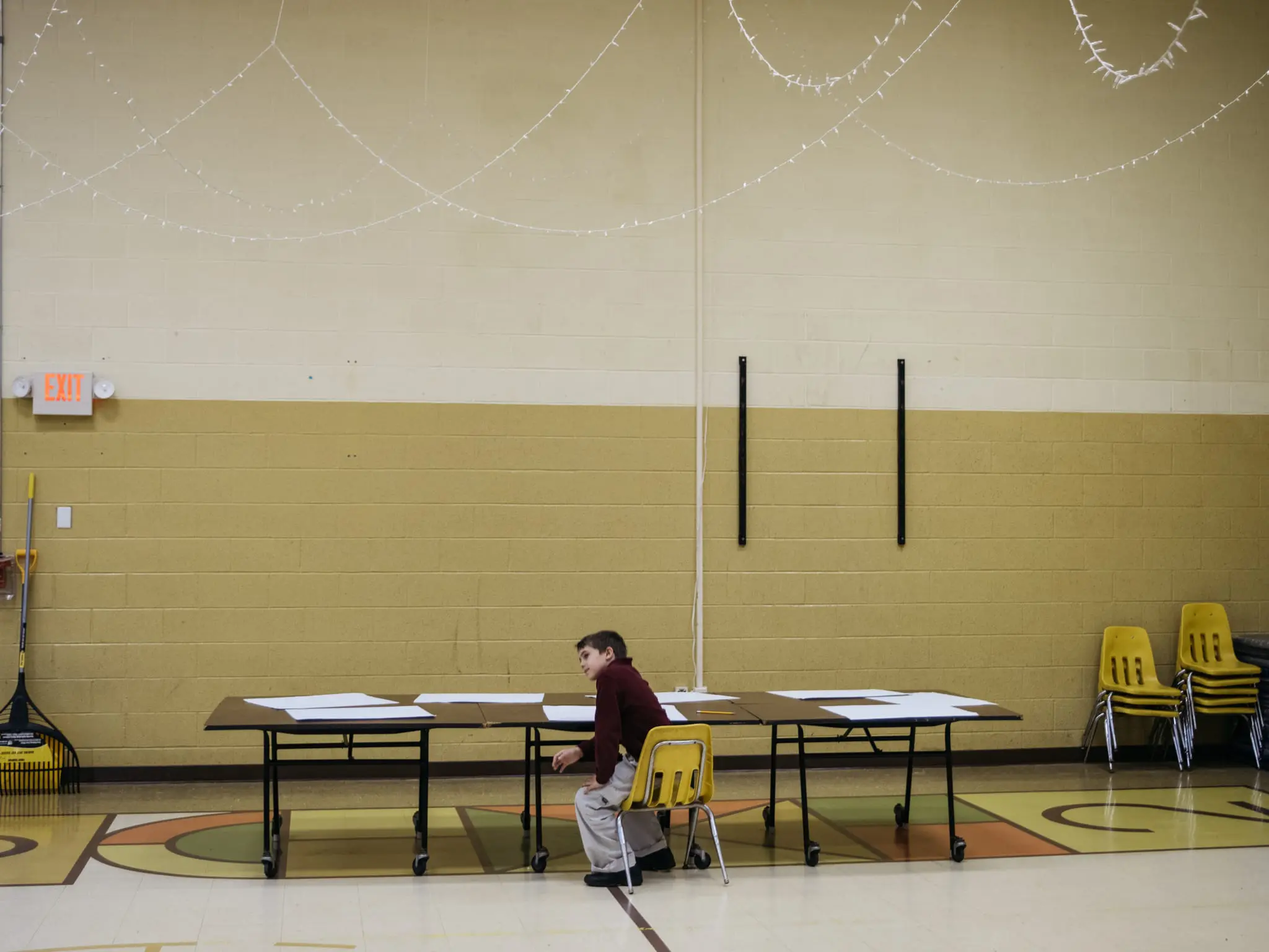 Nathan Jones, 10, waits for classmates at Ewell School.